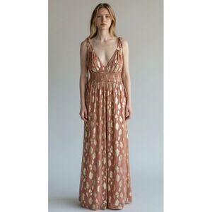 Altar'd State Etherial Fairycore Vanessa Pink Metallic Gold Tassel Maxi Dress L